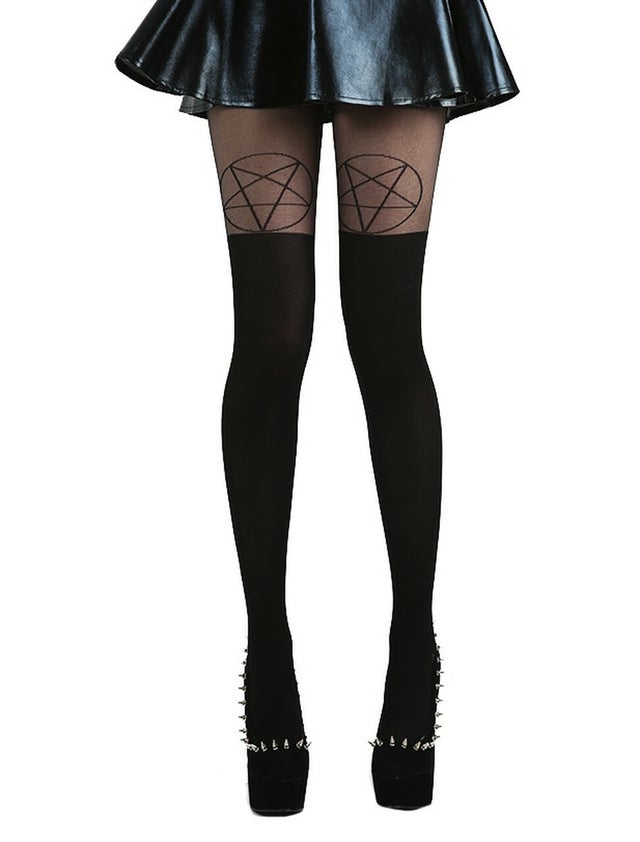 Barbed Wire Gothic Tattoo Printed Tights - Pamela Mann